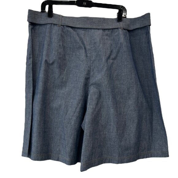 $398 NWT Lafayette 148 Blue Note Melange Denim Waist Tie Shorts size 18 - Picture 2 of 4